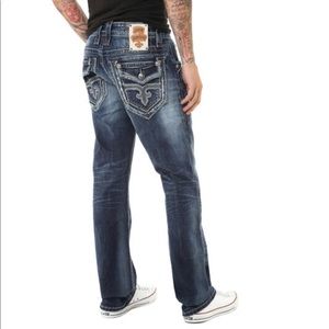 ROCK REVIVAL Matty Straight Leg Distressed Jeans Shortened Size 40 X 28 Fall